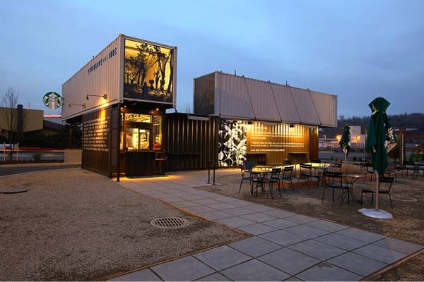 Starbucks, Tukwila - Washington EUA, PoteetArchitects - drive-thru - composição de 4 containers.